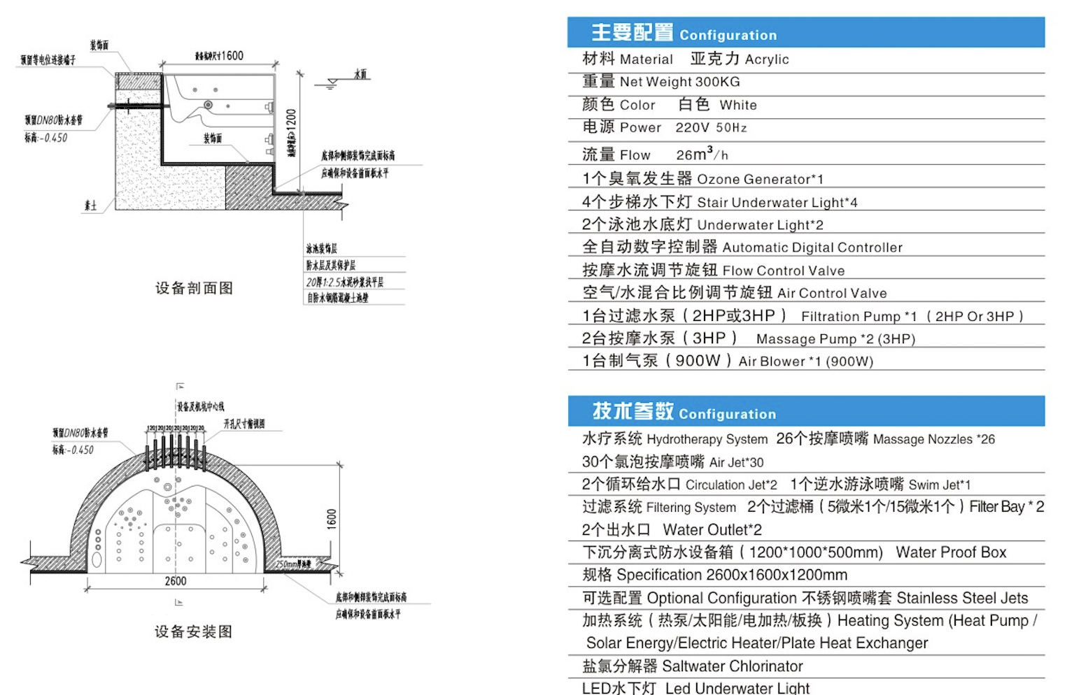 FX-260平嵌式水疗过滤梯