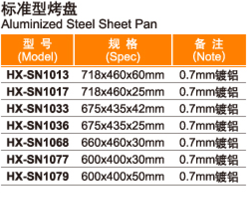 Aluminized Steel Sheet Pan 标准型烤盘