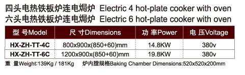 Electric 4/6hot-plate cooker with oven  四/六头电热铁板连电焗炉