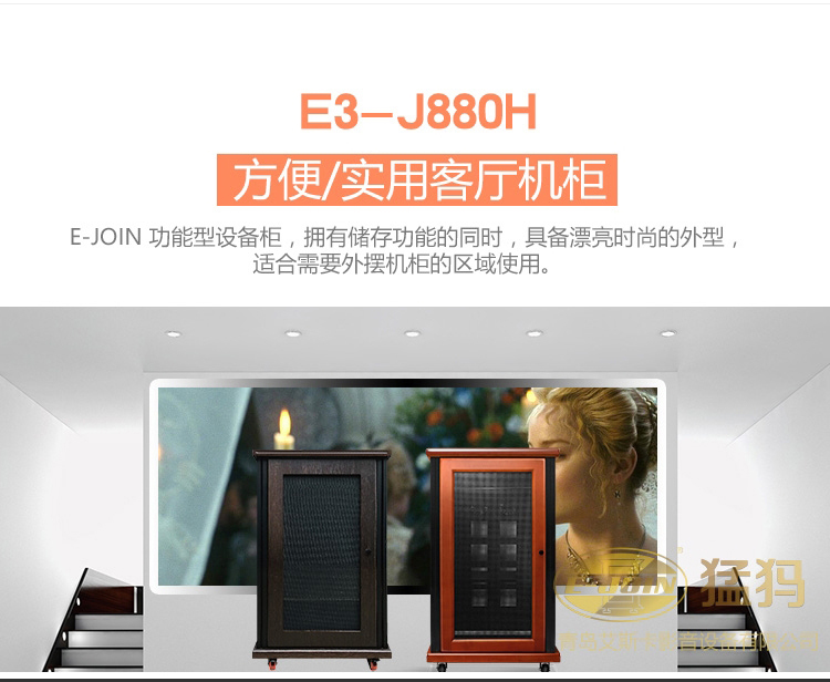 E-JOIN猛犸立式工程机柜E3-J880H影院设备柜网络服务器机柜实木板材定制家庭影院机柜 黑胡桃 870*600*600mm