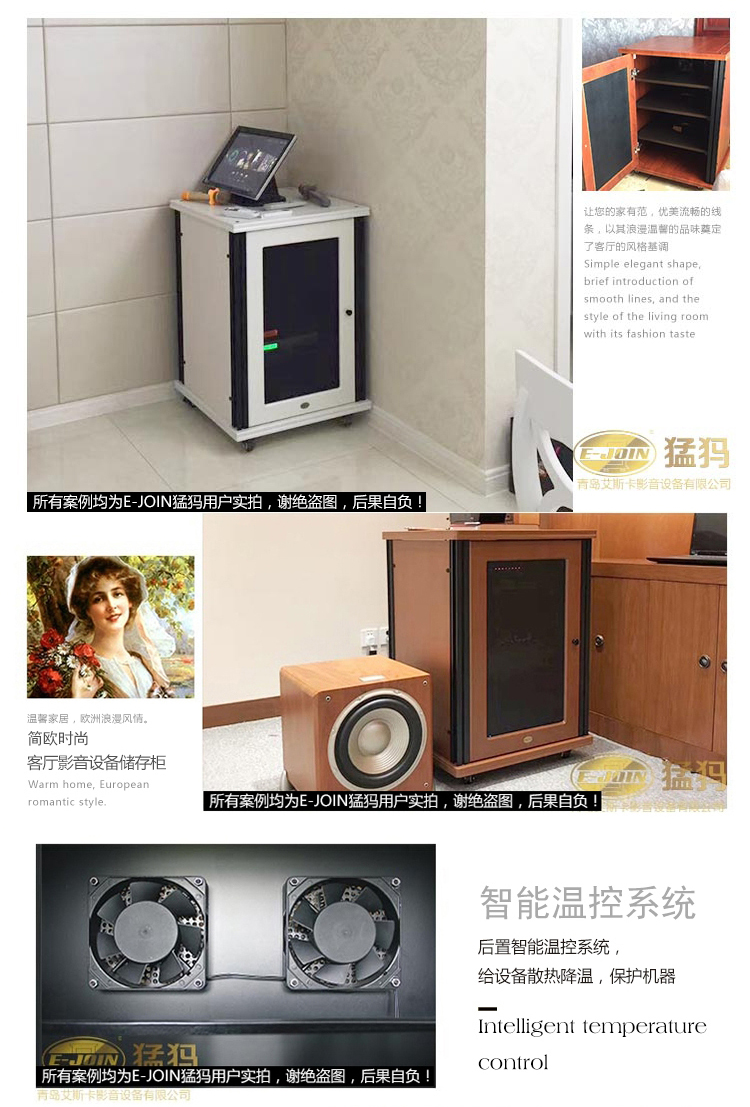 E-JOIN猛犸立式工程机柜E3-J880H影院设备柜网络服务器机柜实木板材定制家庭影院机柜 黑胡桃 870*600*600mm