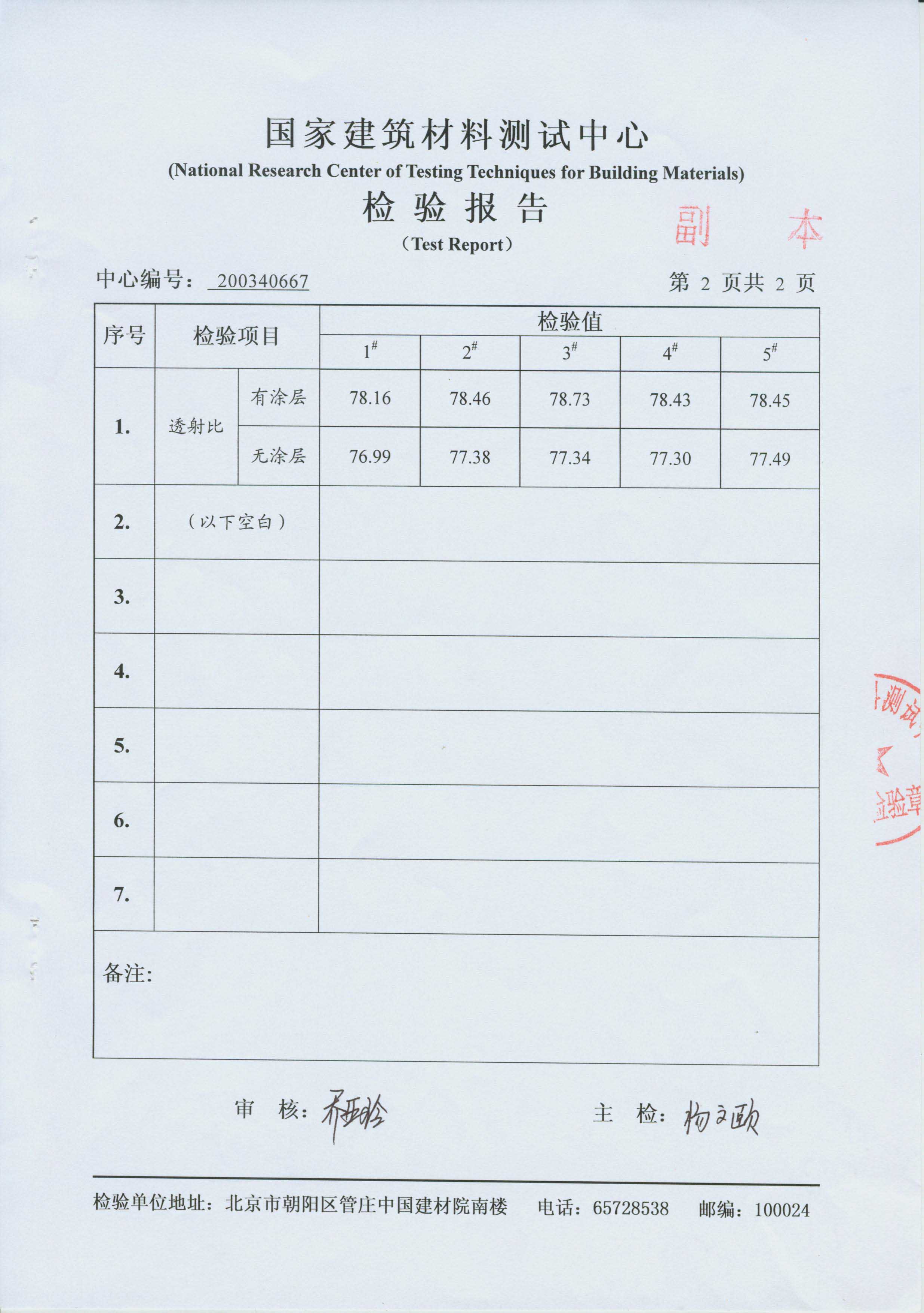 光学透射系数检测报告