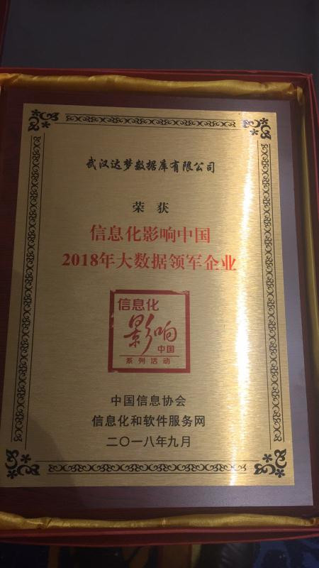 达梦荣获“2018大数据领军企业奖” 达梦荣获“2018大数据领军企业奖”