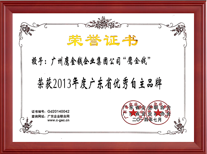 Won the 2013 outstanding independent brand of Guangdong Province