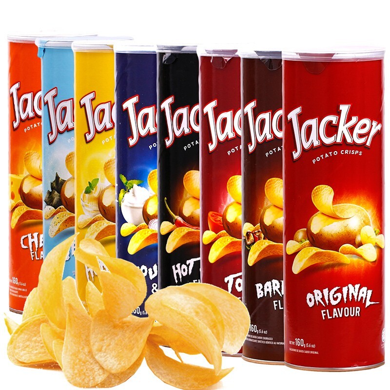 Malaysia imported Jacker Jack brand multi flavor potato chips 160g barrel