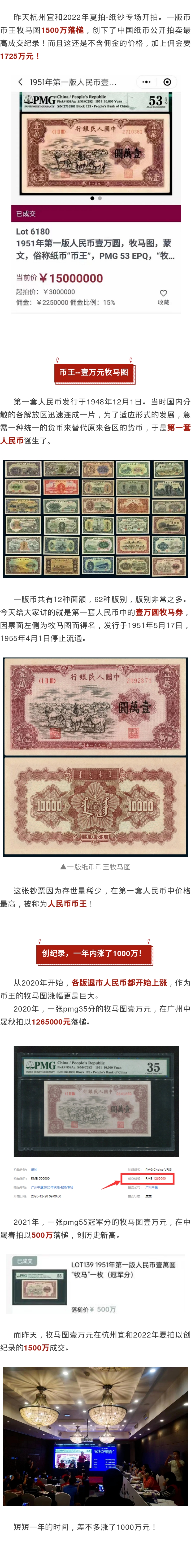 一年暴涨1000万，牧马图以1500万拍卖价再创中国纸币新纪录！