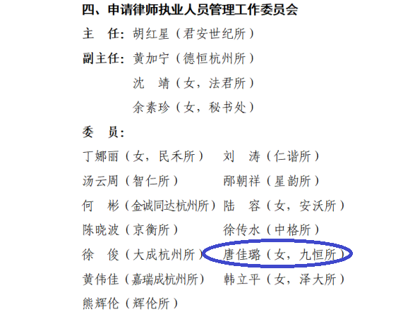 九恒所三名律师入选市律协第十届专门委员会成员名单