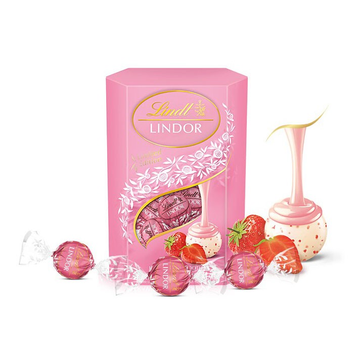 Lindt Swiss lotus Lindor soft heart strawberry cream white chocolate 16 pieces, 200g