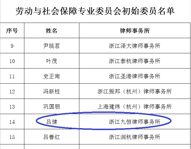 九恒所三位律师入选杭州律协第十届专业委员会