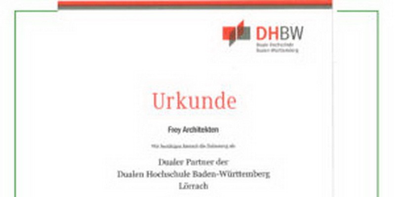FREY ARCHITEKTEN WERDEN DUALER PARTNER DER DUALEN HOCHSCHULE BADEN-WÜRTTEMBERG (DHBW)