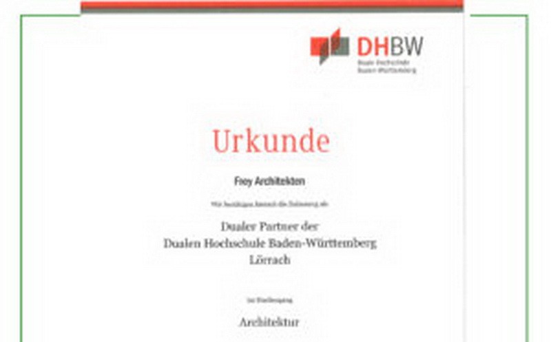 FREY ARCHITEKTEN WERDEN DUALER PARTNER DER DUALEN HOCHSCHULE BADEN-WÜRTTEMBERG (DHBW)