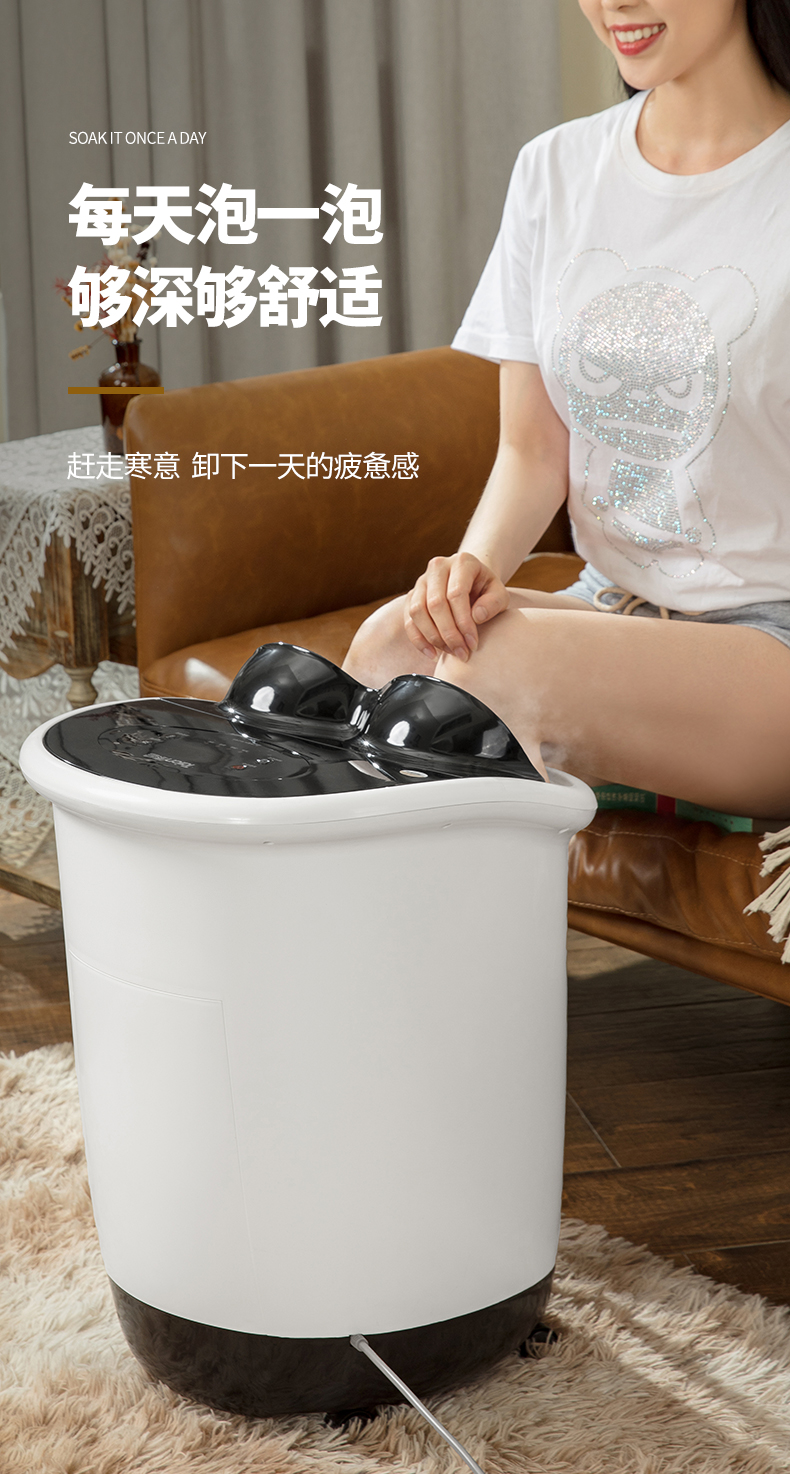 泰昌足浴盆自動洗腳盆電動按摩加熱泡腳桶高深桶過小腿家用