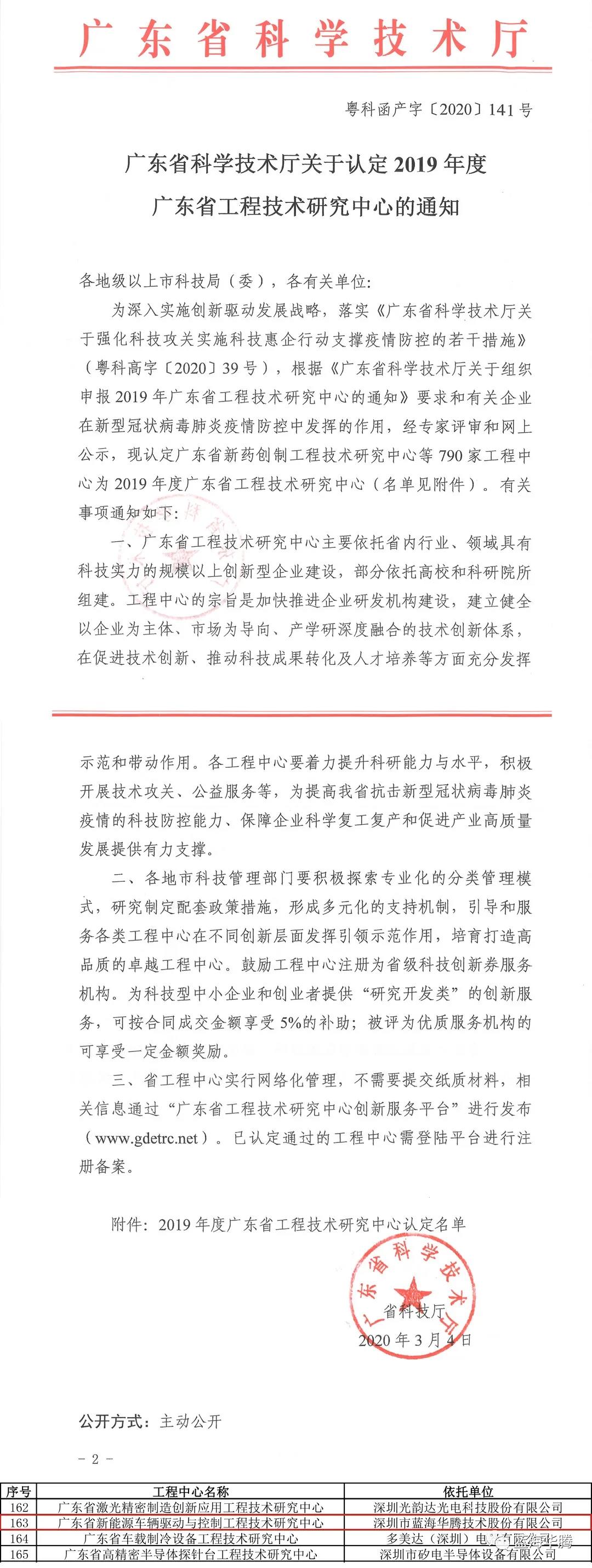 【喜讯】蓝海华腾被认定为广东省工程技术研究中心