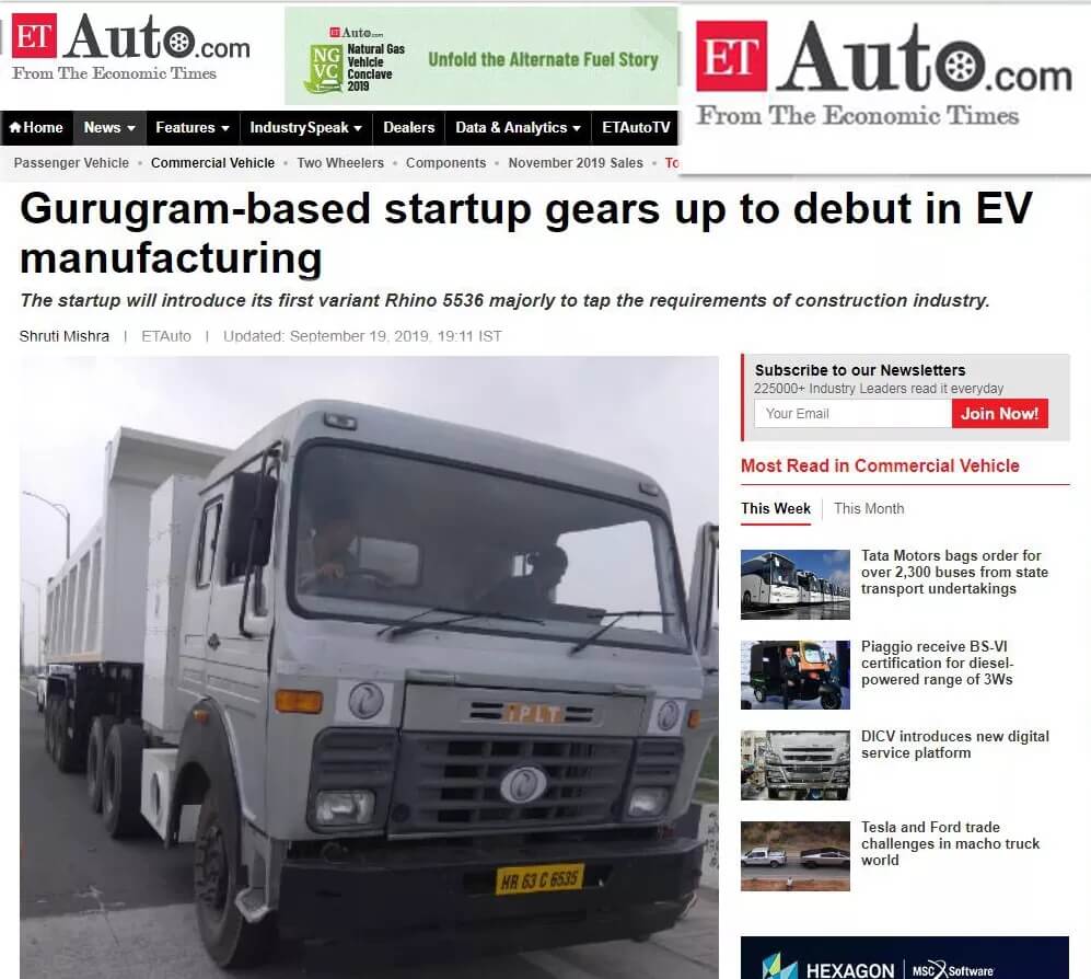 蓝海华腾电控系统“亮剑”印度，美日印等主流媒体争相报道印度首辆60吨纯电动重卡汽车！